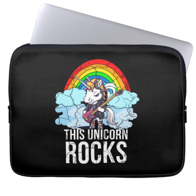 Deze eenhoorn rockt gitaar laptop sleeve (Voorkant)