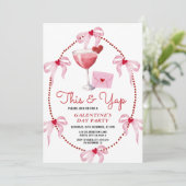 Deze en Yap Roze Boog Galentine's Day Feestje Kaart (Staand voorkant)