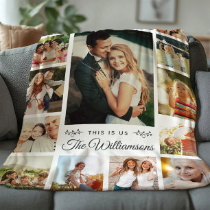 DEZE FAMILIE NAAM Foto Collage Modern Fleece Deken