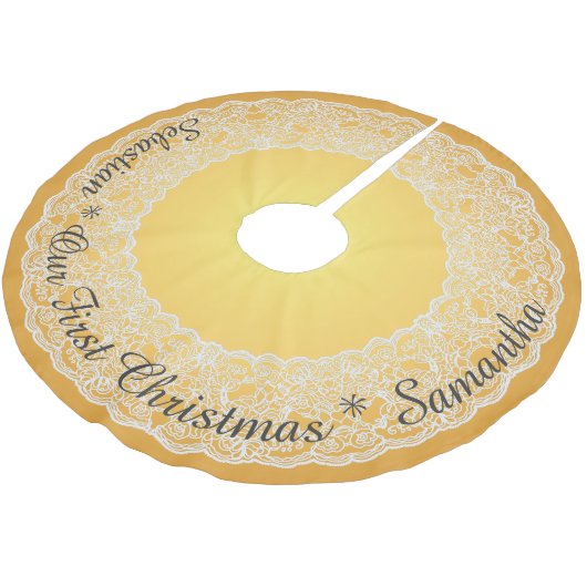 DEZE GEBOGEN TEKST AANPASSEN Goud  kant Kerstboom Rok (Gekanteld)