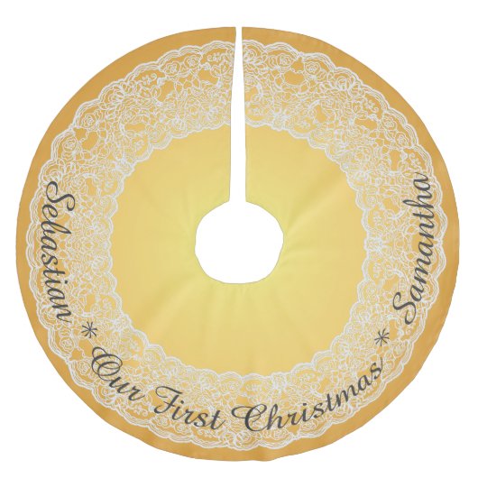 DEZE GEBOGEN TEKST AANPASSEN Goud  kant Kerstboom Rok (Voorkant)