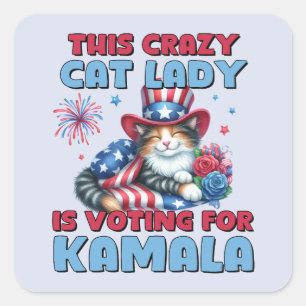 Deze gekke kattendame stemt op Kamala Harris Vierkante Sticker