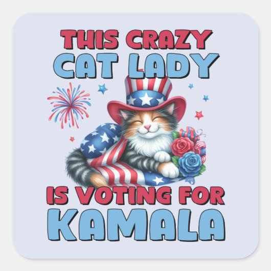 Deze gekke kattendame stemt op Kamala Harris Vierkante Sticker (Voorkant)
