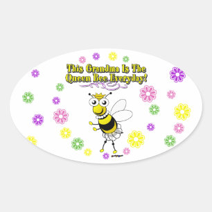 Deze grootmoeder is de koningin-bijenbloemen voor ovale sticker