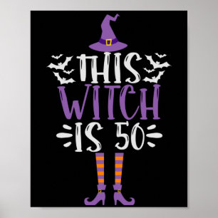 Deze heks is 50th Funny Spooky Halloween Birthday Poster