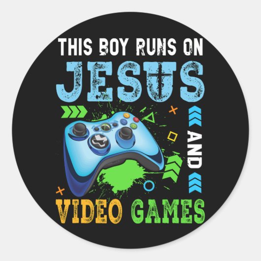 Deze jongen gaat op Jezus en Videogames Christelij Ronde Sticker (Voorkant)
