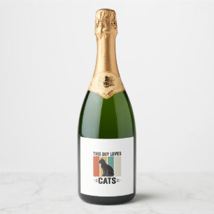 Deze Jongen Houdt Van Katten Retro Kat Liefhebber Sparkling Wijnetiket