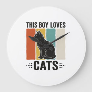 Deze Jongen Houdt Van Katten Retro Kattenliefhebbe Grote Klok
