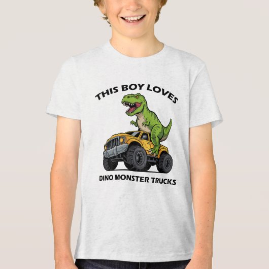 Deze jongen houdt van monstertrucks - Dinosaur Mon Tri-Blend Shirt (Voorkant)