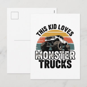 Deze jongen houdt van monstertrucks feestdagenkaart