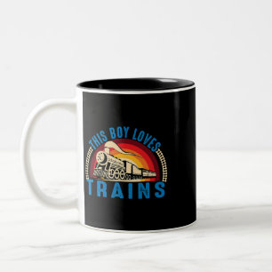 Deze jongen houdt van treinen locomotief stoomtram tweekleurige koffiemok