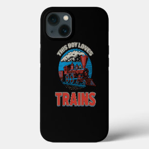 Deze jongen houdt van treinen locomotieven en wago iPhone 13 hoesje