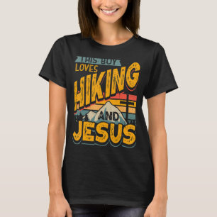 Deze jongen houdt van wandelend en Jezus Natuur... T-shirt