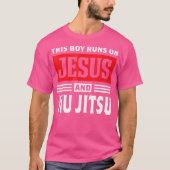 Deze jongen loopt op Jesus en Jiu Jitsu Christelij T-shirt (Voorkant)