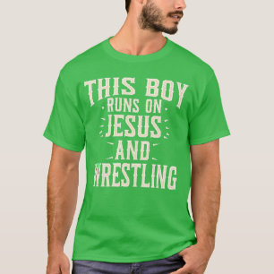Deze jongen over Jezus worstelen geloof sport jong T-shirt