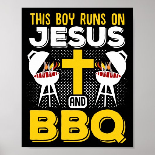 Deze jongen rent op Jezus en BBQ Smoker Grill Poster (Voorkant)