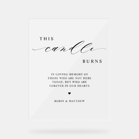 Deze kaars brandt, in herinnering bruiloft Frosted Acryl Bord (Voorkant)