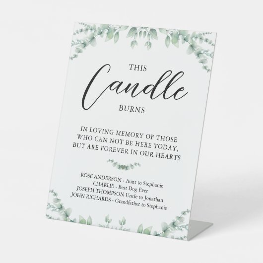 Deze kaars brandt modern trouwgroen gedenkteken reclamebord met voetstuk (Voorkant)