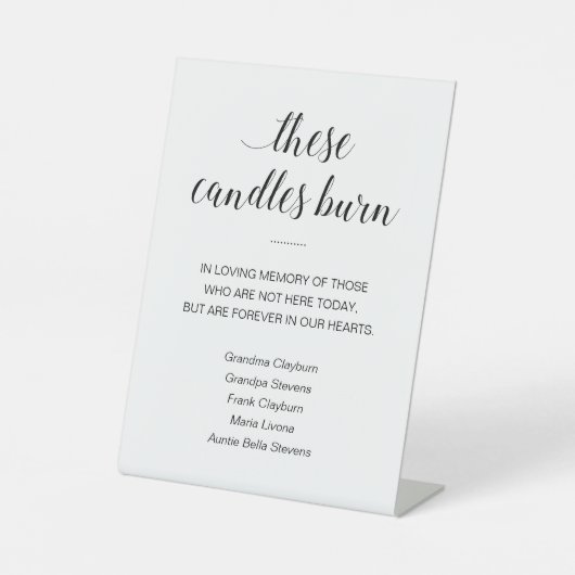 Deze kaarsen branden met namen van herdenkingshuwe reclamebord met voetstuk (Voorkant)