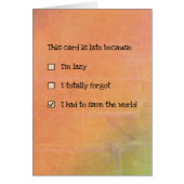 Deze kaart is te laat omdat... (aanpasbaar) (Voorkant)