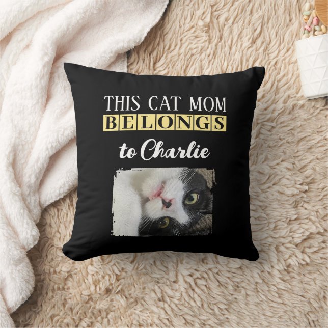 Deze kattenmoeder is van naam foto zwart geel kussen (Deken)