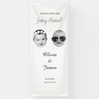 Deze kinderen gaan trouwen, foto uit de kindertijd spandoek