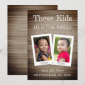 Deze Kinderen gaan trouwen Foto's Wood Funny Save The Date (Voorkant / Achterkant)