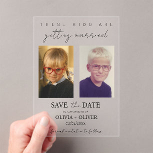 Deze kinderen gaan trouwen, save the date acryl uitnodigingen