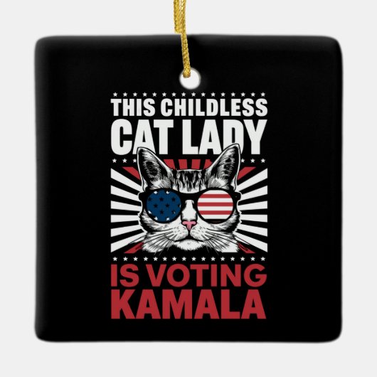 Deze kinderloze kattendame stemt Kamala 2024 Keramisch Ornament (Voorkant)