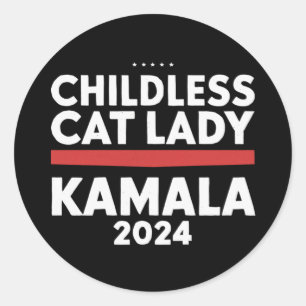 Deze kinderloze kattendame stemt Kamala 2024 Ronde Sticker