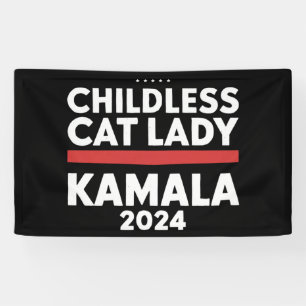 Deze kinderloze kattendame stemt Kamala 2024 Spandoek