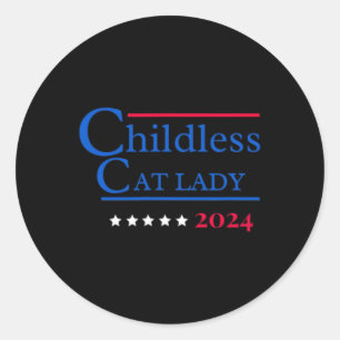Deze kinderloze kattendame stemt Kamala-Harris 20 Ronde Sticker