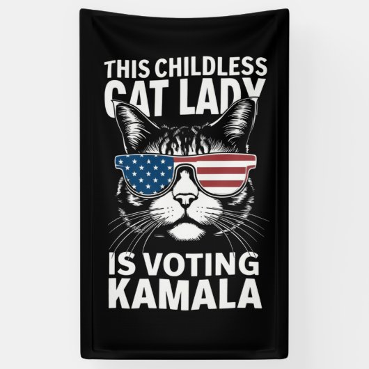 Deze kinderloze kattendame stemt Kamala-Harris 24 Spandoek (Verticaal)