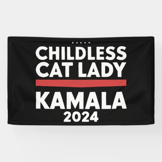 Deze kinderloze kattenvrouw stemt Kamala 2024 Spandoek (Horizontaal)