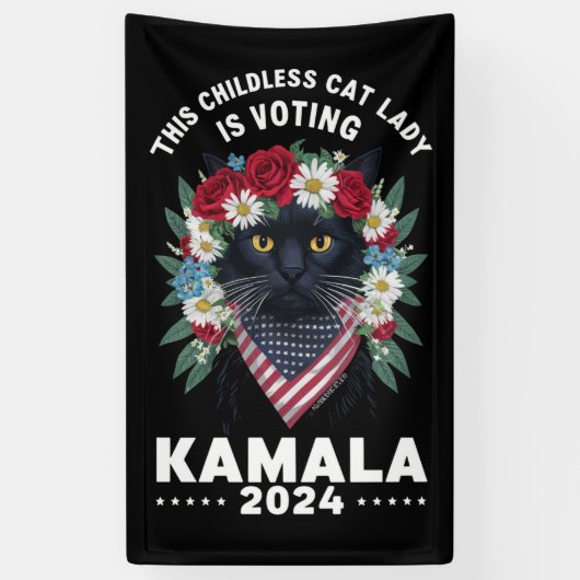 Deze kinderloze kattenvrouw stemt op Kamala Spandoek (Verticaal)