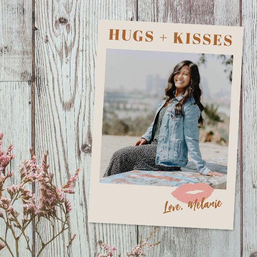 Deze Kiss Script Valentijnsdag Photo Card -Peach Feestdagenkaart