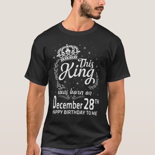 Deze koning werd geboren op 28 december, de gelukk t-shirt (Voorkant)