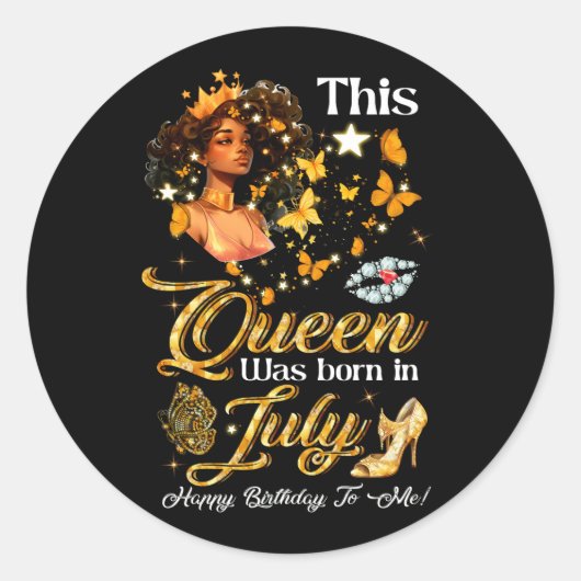 Deze koningin werd in juli geboren met een gelukki ronde sticker (Voorkant)