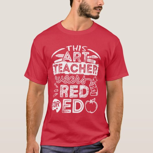 Deze kunstleraar draagt rood voor Ed T-shirt (Voorkant)