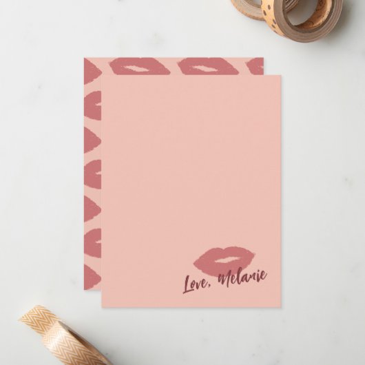 Deze kus script briefpapier notitiekaart - Blush Notitiekaartje (Voorkant / Achterkant in situ)