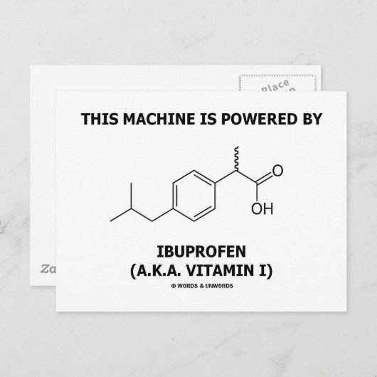 Deze machine wordt aangedreven door ibuprofen (vit briefkaart (Voorkant / Achterkant)