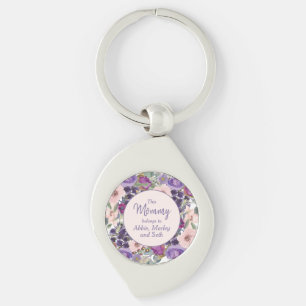 Deze mama hoort bij roze paarse bloemen sleutelhanger