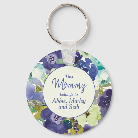 Deze mammie behoort tot Navy Blue Yellow Floral Sleutelhanger (Voorkant)