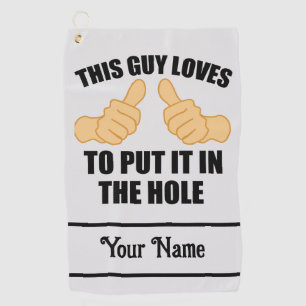DEZE MAN HOUDT ERVAN OM HET IN DE HOLE TE ZETTEN GOLFHANDDOEK