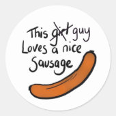 Deze man houdt van een mooie worst ronde sticker (Voorkant)