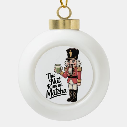 Deze moer draait op Matcha Christmas Nutcracker Keramische Bal Ornament (Voorkant)