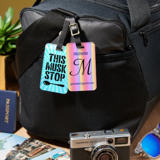 Deze Musk Stop Stencil | Liberal Spoon Meme Bagagelabel (Voorkant /achterkant)