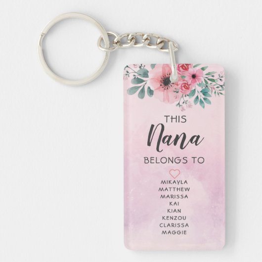 Deze Nana behoort tot de roze Floral-Waterverf Sleutelhanger (Voorkant)