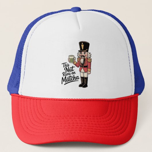 Deze noot loopt op Matcha Kerstman Notenkraker Trucker Pet (Voorkant)