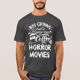 Deze oma draait op koffie en horrorfilms vinta t-shirt